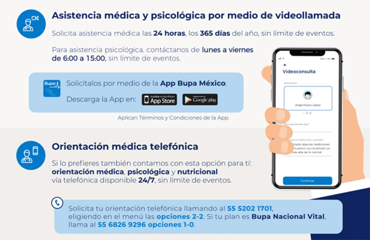 Asistencia Méxica y Psicológica por video llamada con Bupa